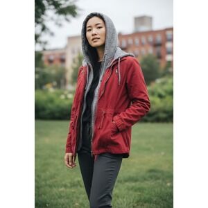 (B-203) LOVE TREE Womens jacket size M wine color and grey hoodie long sleeves